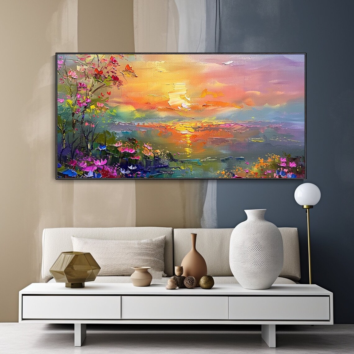 Ocean Lake Reflection Oil Painting Nature Art Print