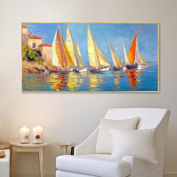Abstract Nautical Sailing Oil Painting Art Print