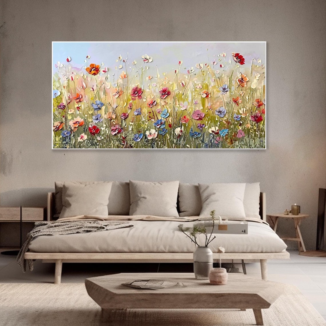 Spring Wildflower Meadow Palette Knife Oil Painting Floral Poster