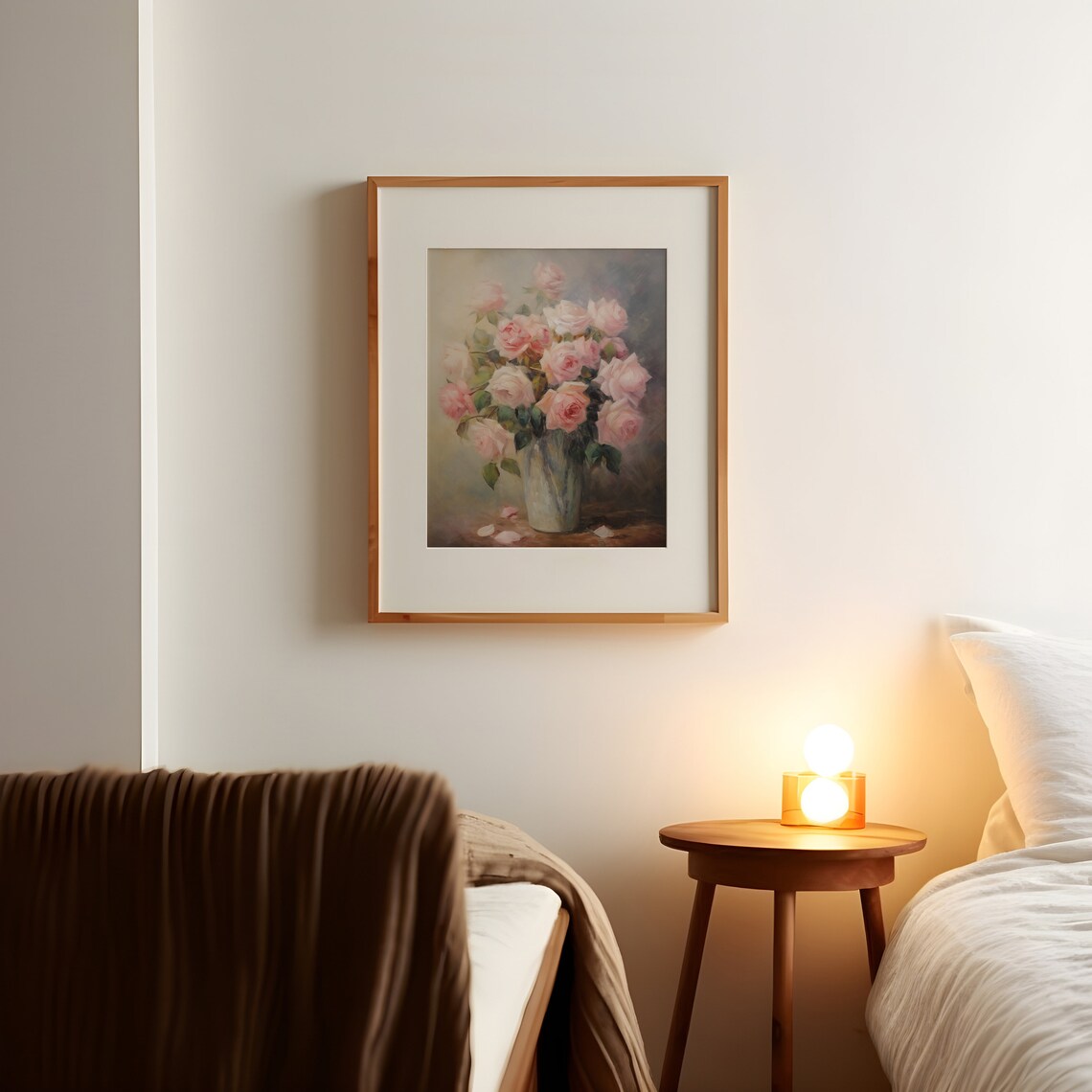 Blush Pink Roses Bouquet Tall Vase Romantic Floral Painting Print - Image 2