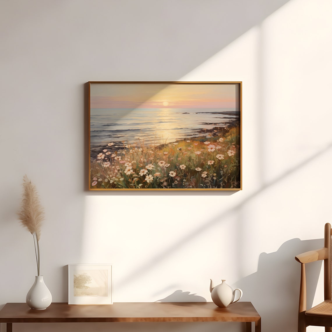Coastal Sunset Ocean Wildflower Meadow Seaside Golden Hour Poster - Image 3