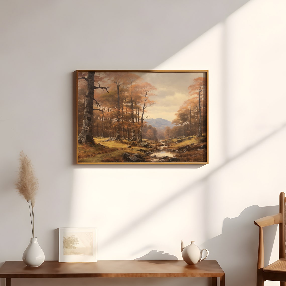 Autumn Birch Forest Stream Golden Fall Landscape Serene Poster - Image 2