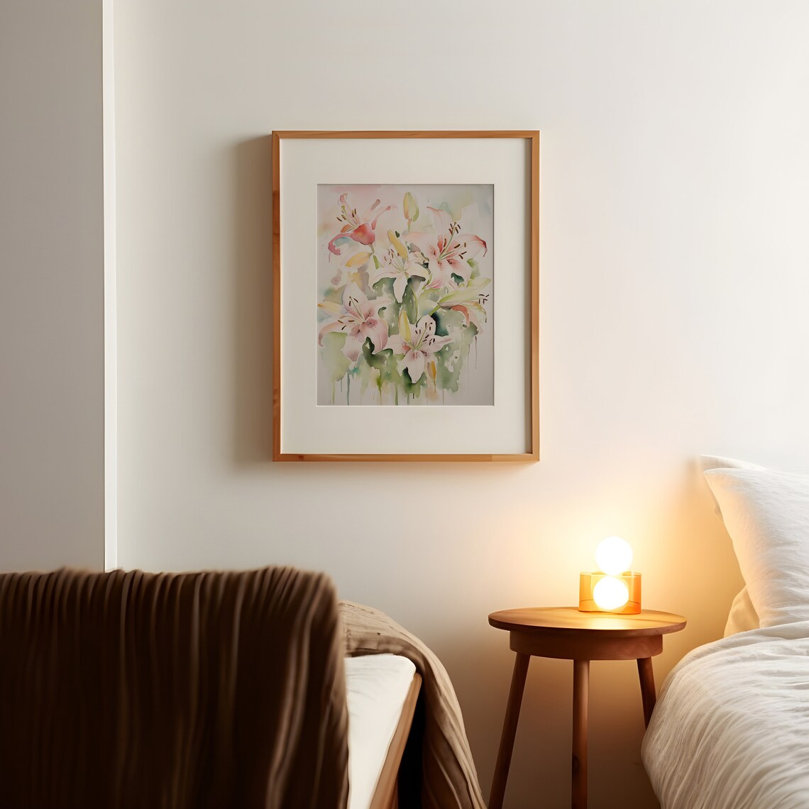 Pink Lily Blossoms Watercolor Graceful Elegant Flower Art Poster - Image 3