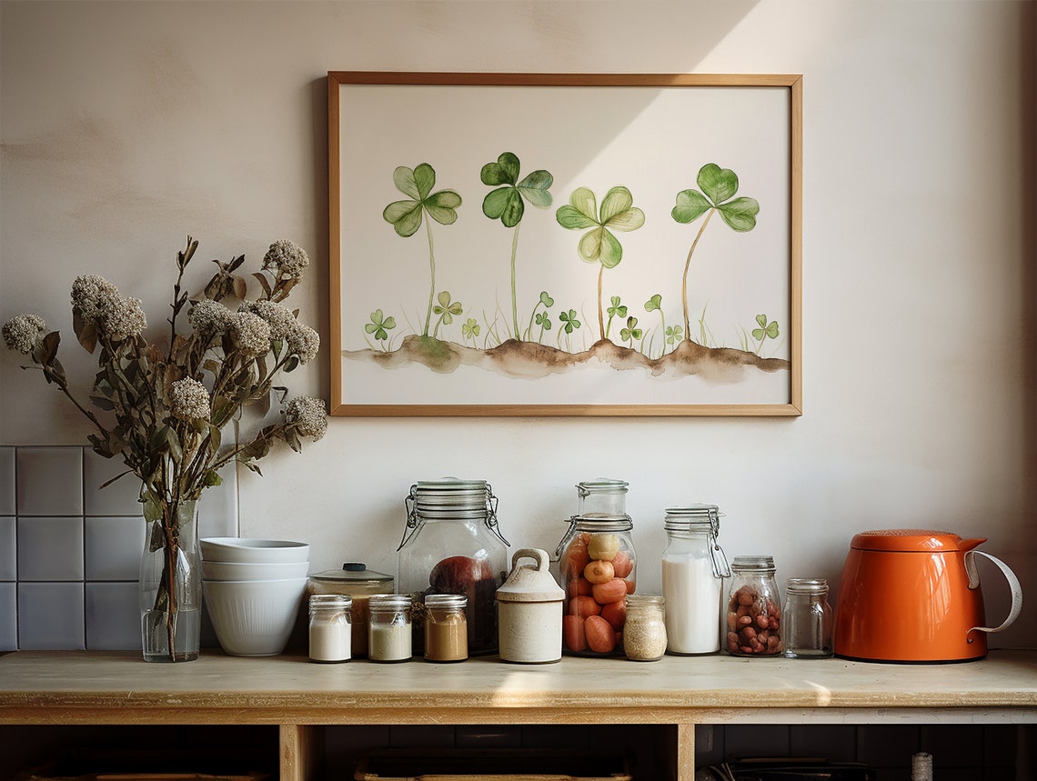 Fresh Clover Leaves Watercolor Botanical Minimalist Plant Poster - Image 2