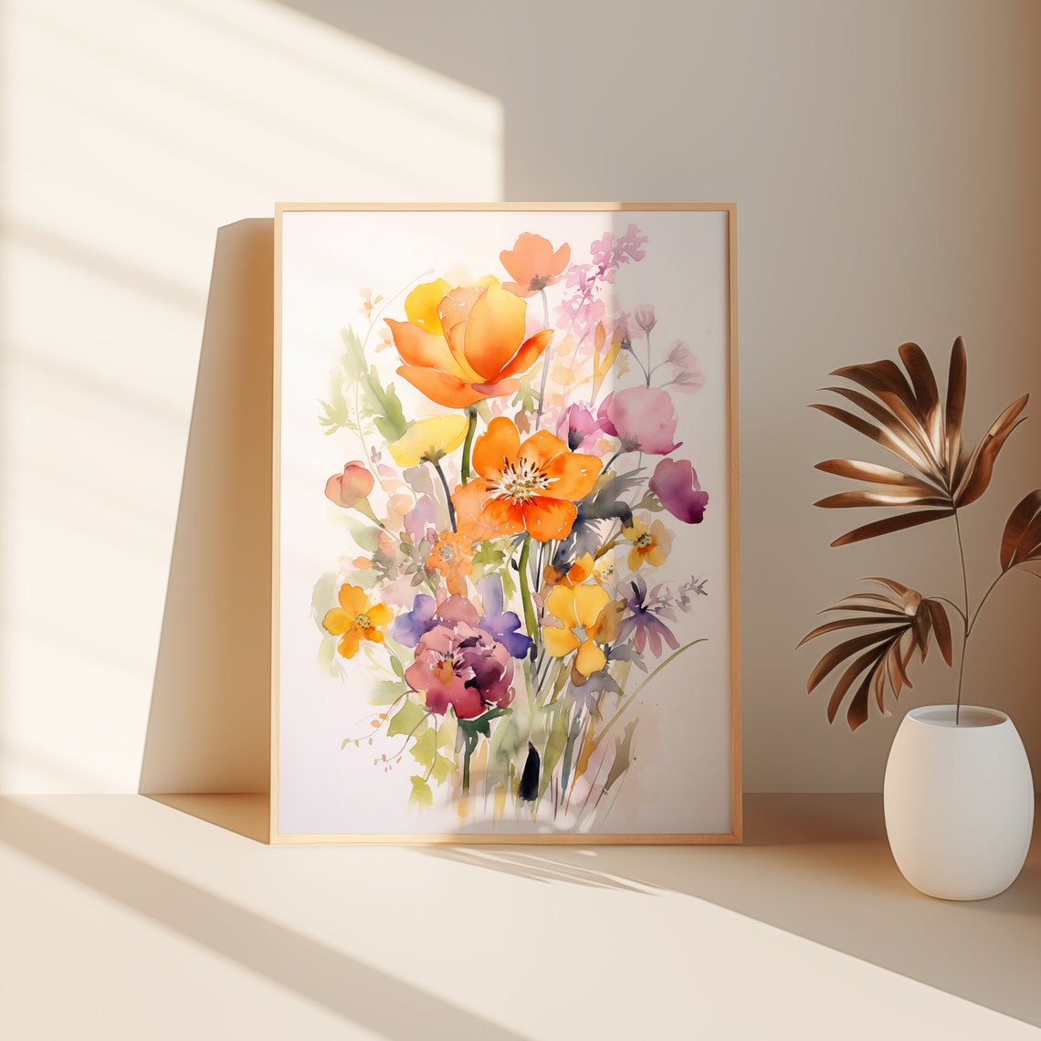 Watercolor Wildflower Bouquet Orange Poppies Botanical Wall Art - Image 3