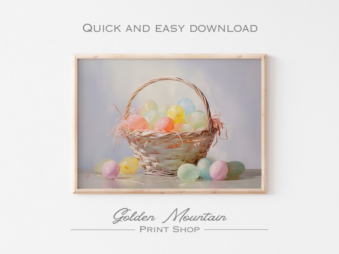 Pastel Easter Egg Basket Oil Painting Spring Holiday Wall Art - Image 2