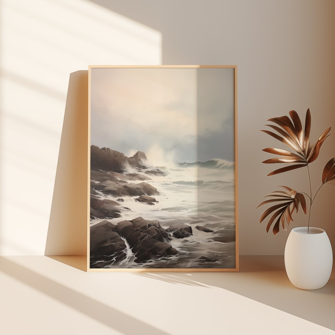 Vintage Coastal Print Ocean Wall Art Beach Print Dark Summer Print Oil Painting Vintage Art Dark Coastal Landscape Painting - Image 2