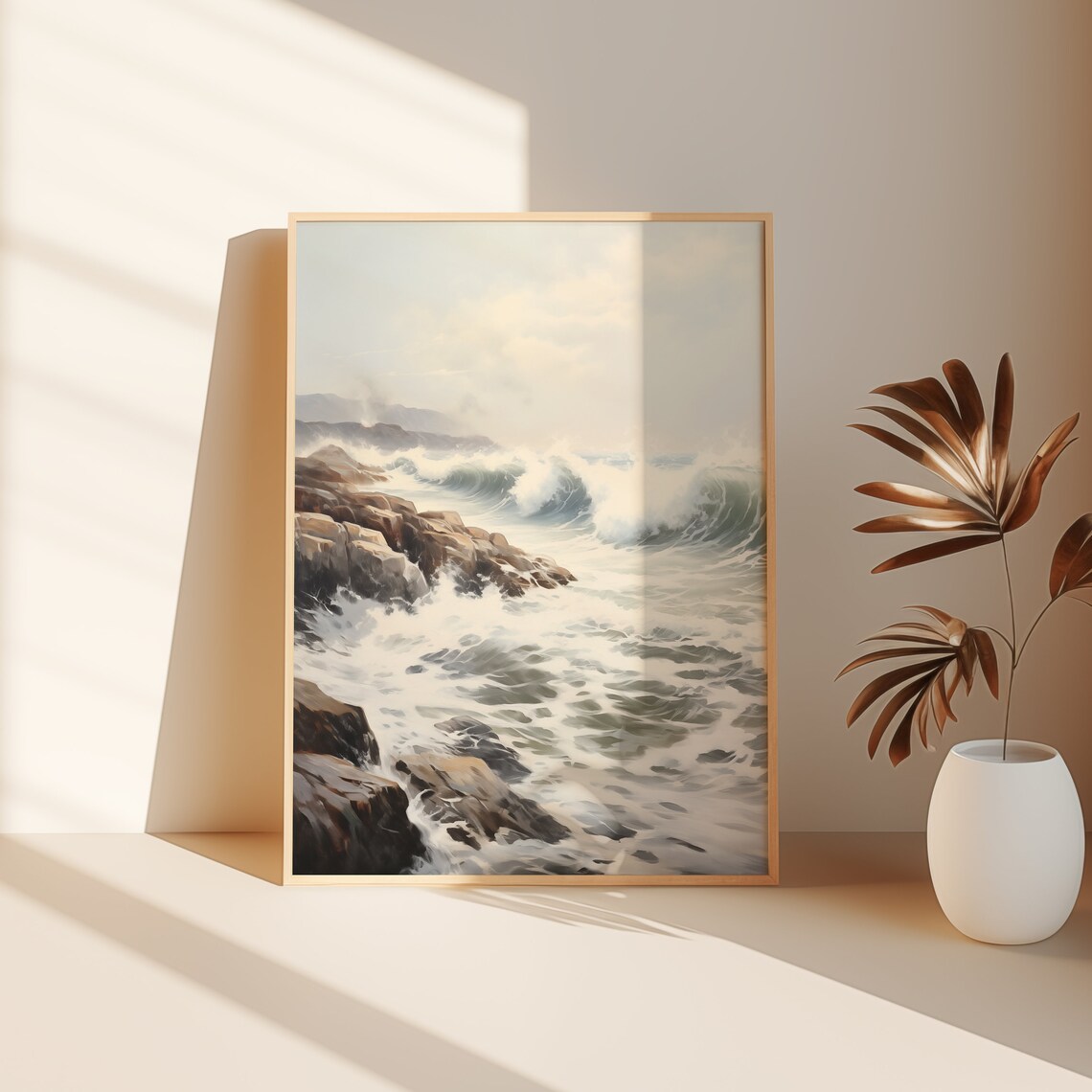 Rocky Coastline Waves Crashing Vintage Ocean Seascape Oil Poster - Image 3