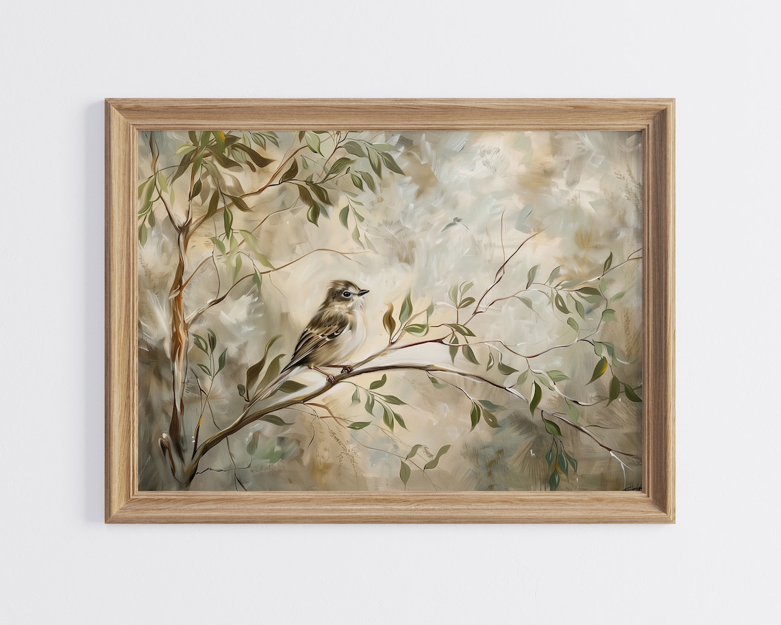 Vintage Spring Bird Art Print, Rustic Nature Decor - Image 2