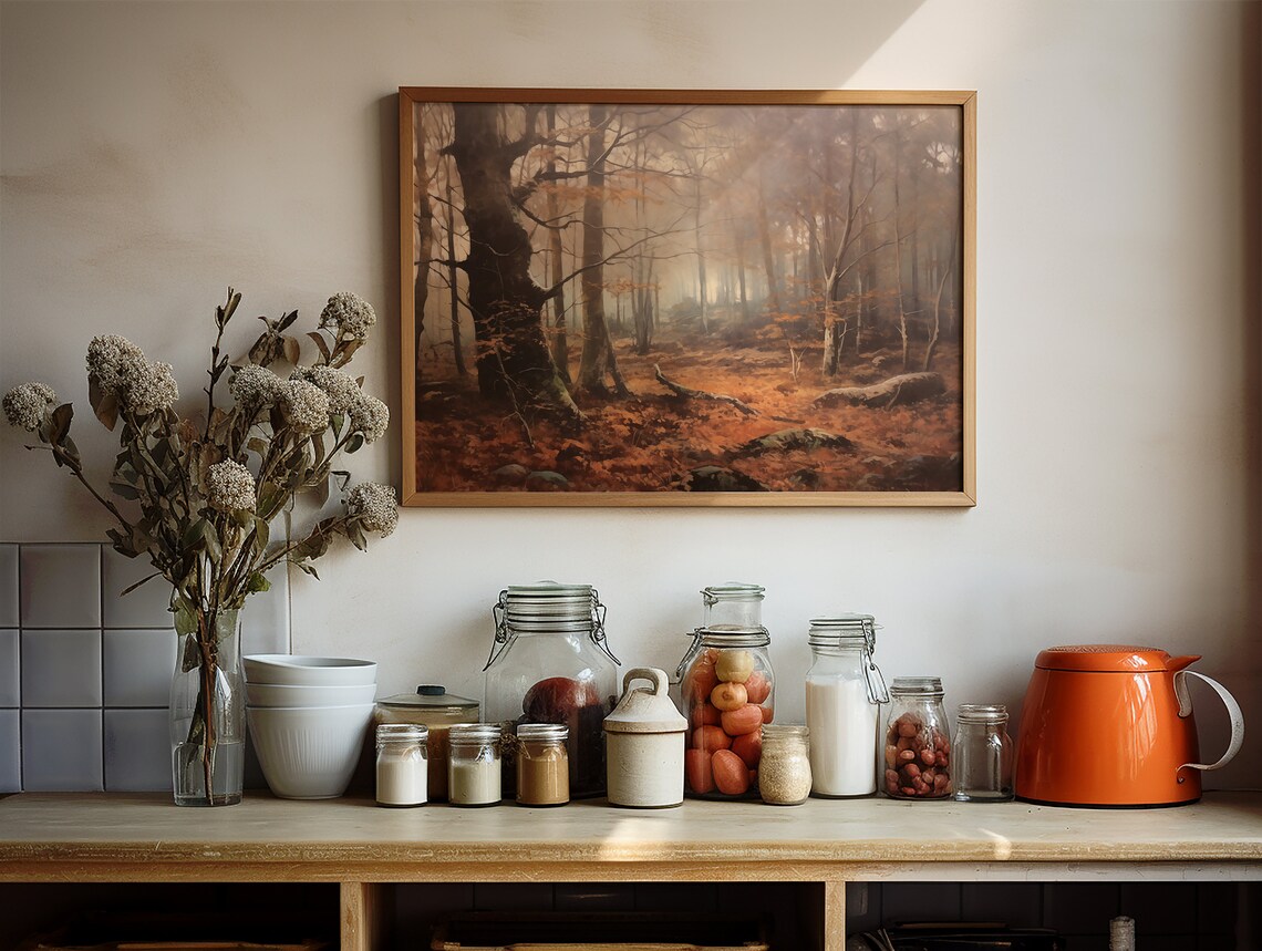 Dark Moody Autumn Forest Fog Bare Trees Vintage Fall Landscape Poster - Image 2