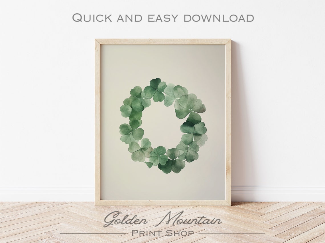 Watercolor Shamrock Wreath Saint Patricks Day Green Clover Print - Image 3