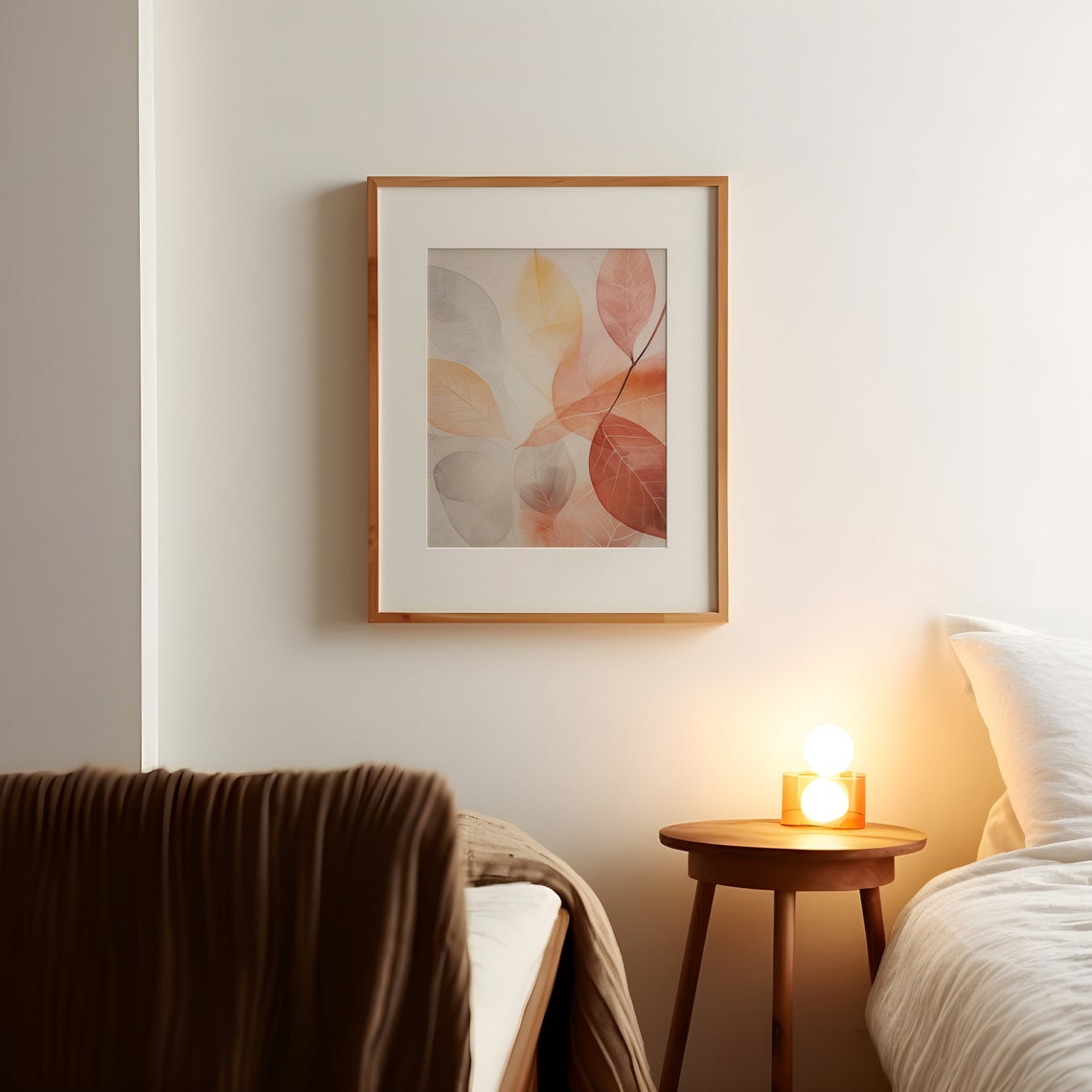 Translucent Coral And Gold Autumn Leaves Abstract Art Poster - Image 2