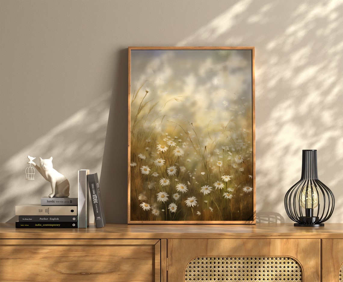 Daisy Meadow Sunset Golden Wildflower Summer Landscape Wall Art - Image 2