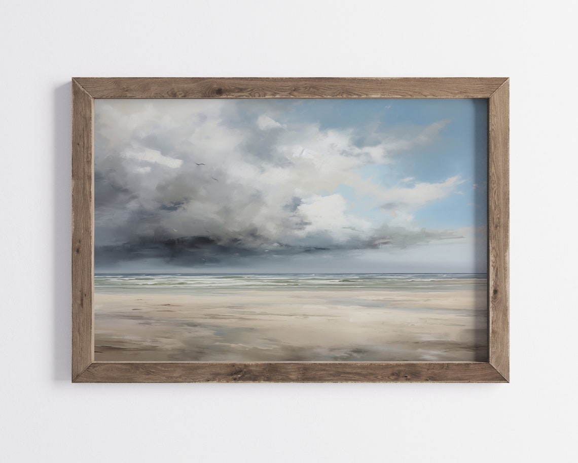 Vintage Coastal Print Ocean Wall Art Beach Print Dark Coastal Landscape Painting Moody Summer Print Oil Painting Vintage Art - Image 3