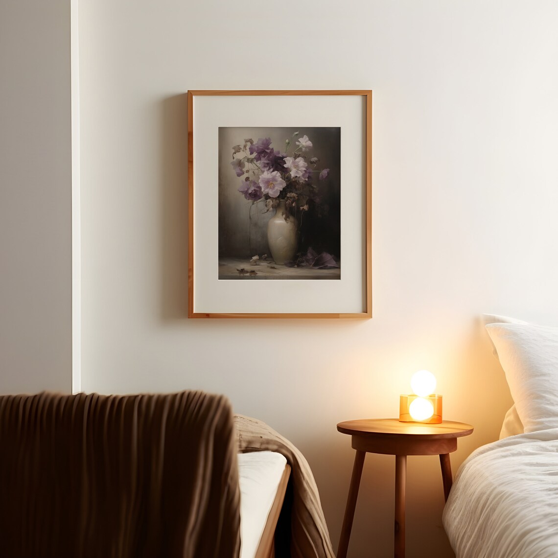 Purple Roses in Ceramic Vase Moody Floral Still Life Wall Art - Image 2