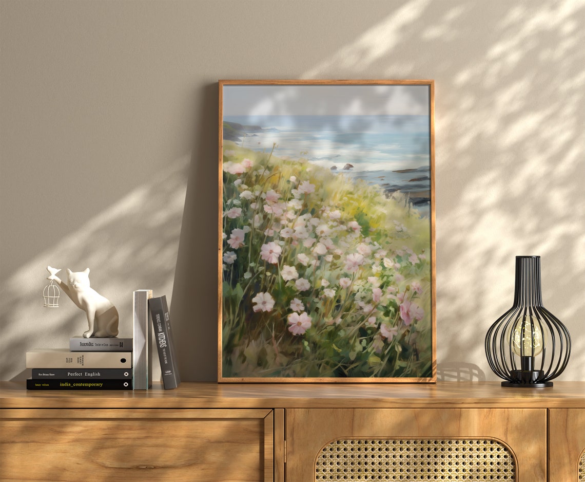 Summer Wildflower Meadow Sloping Down To Blue Ocean Coast Poster - Image 3