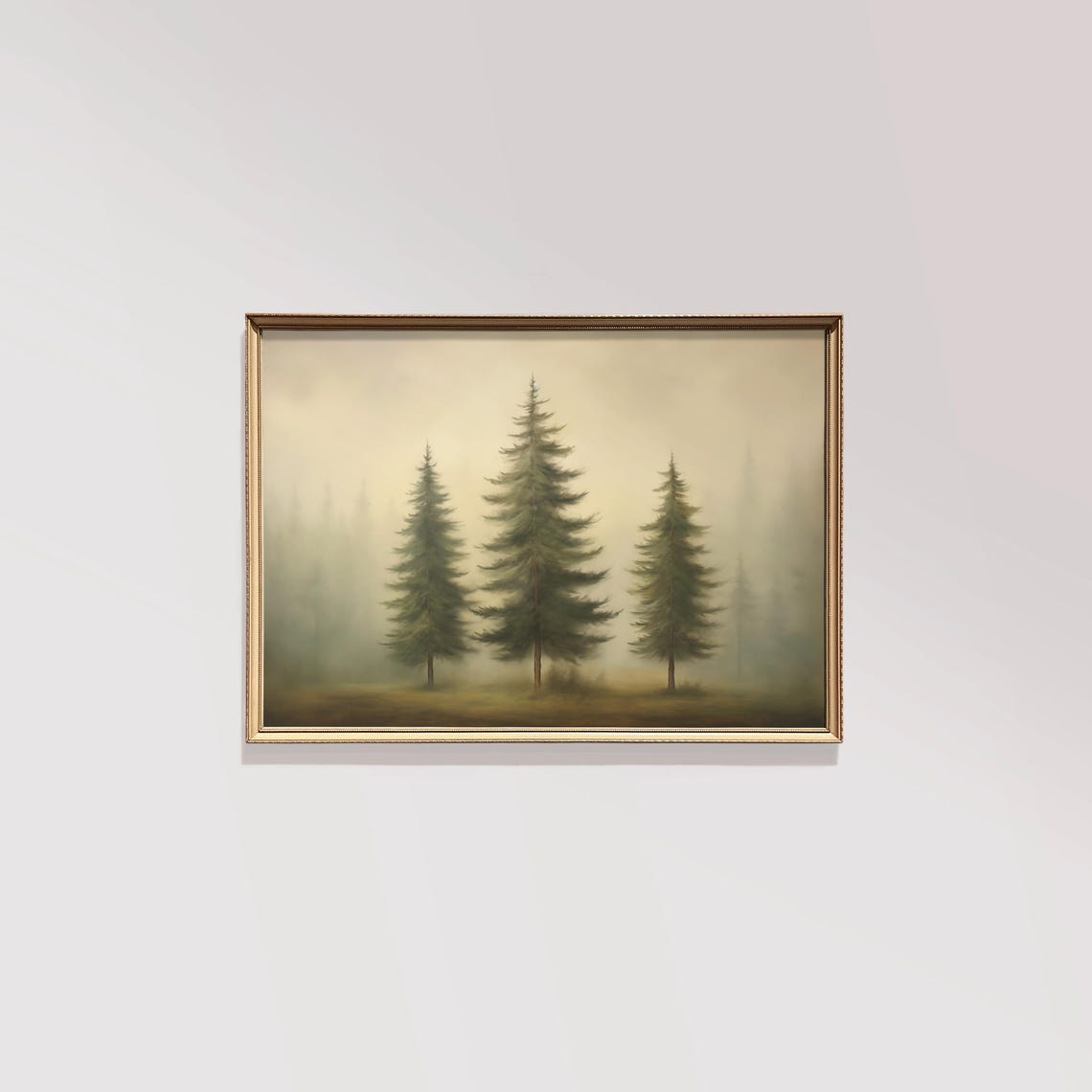 Three Pine Trees Misty Green Forest Minimalist Nature Poster - Image 2