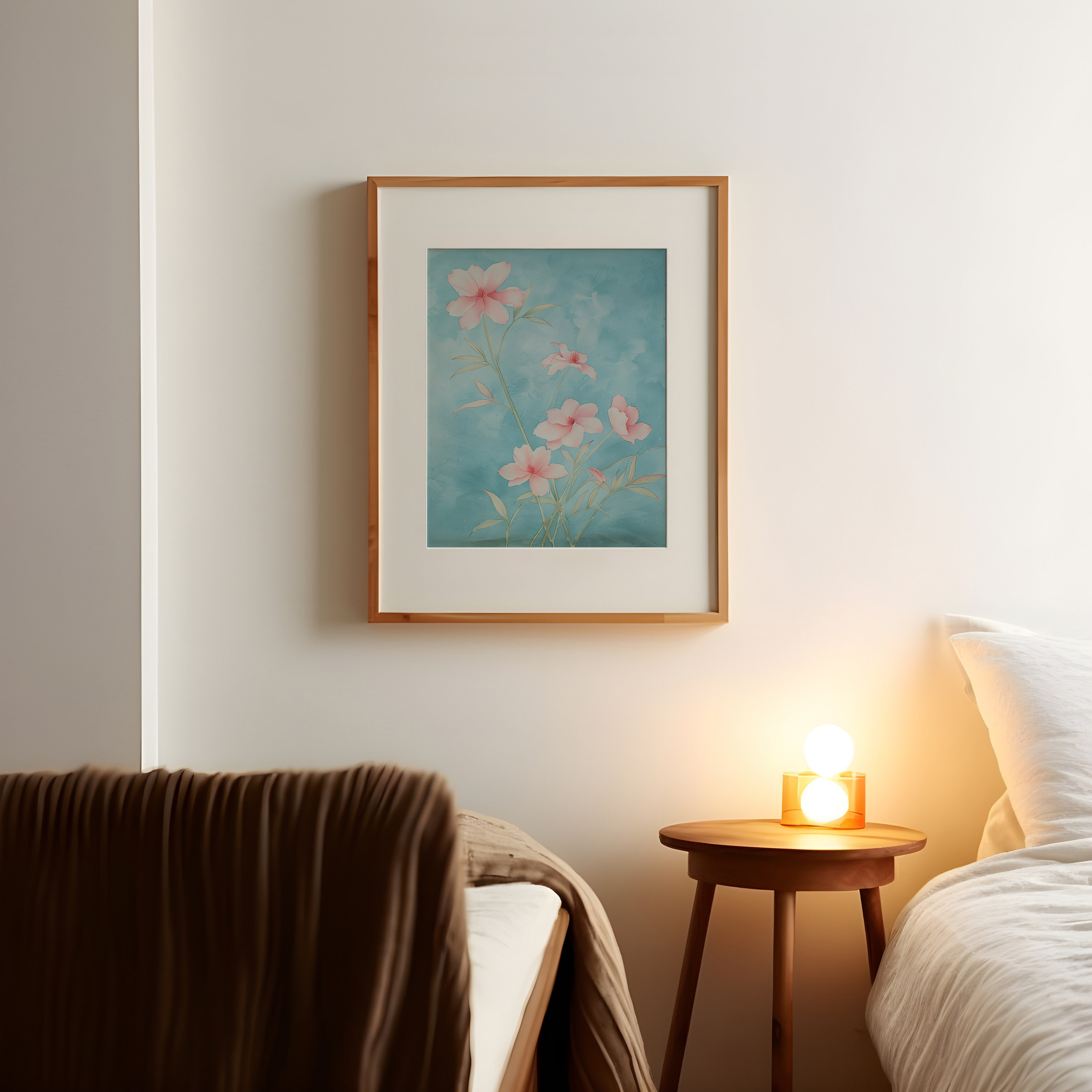 Pink Wildflower Painting Spring Watercolor Teal Floral Wall Art - Image 2