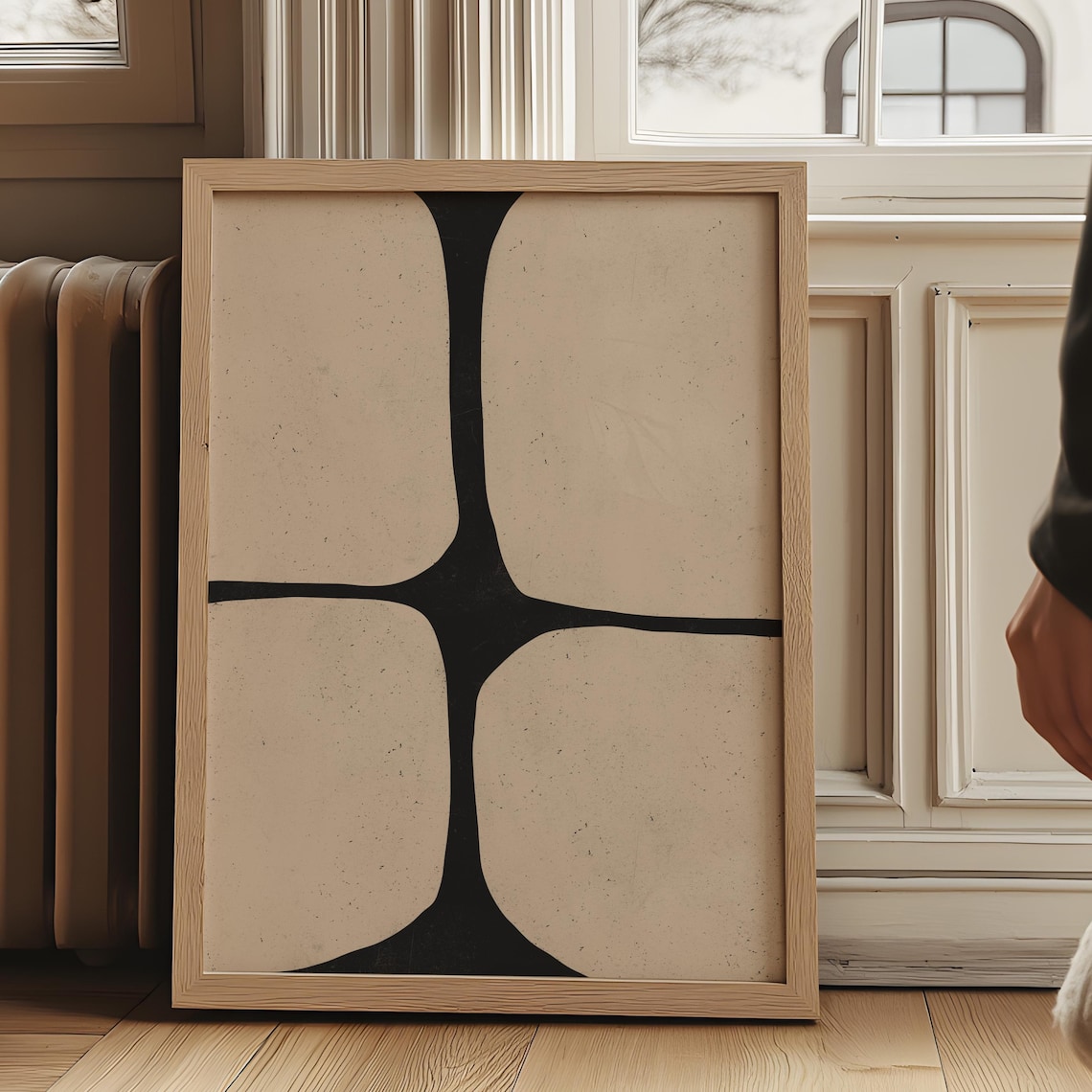 Organic Minimalist Beige And Black Abstract Art Print