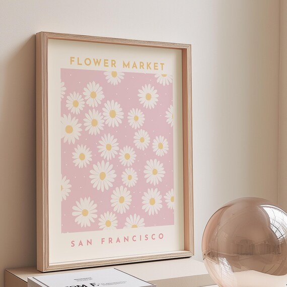 San Francisco Flower Market Travel Poster, Danish Pastel