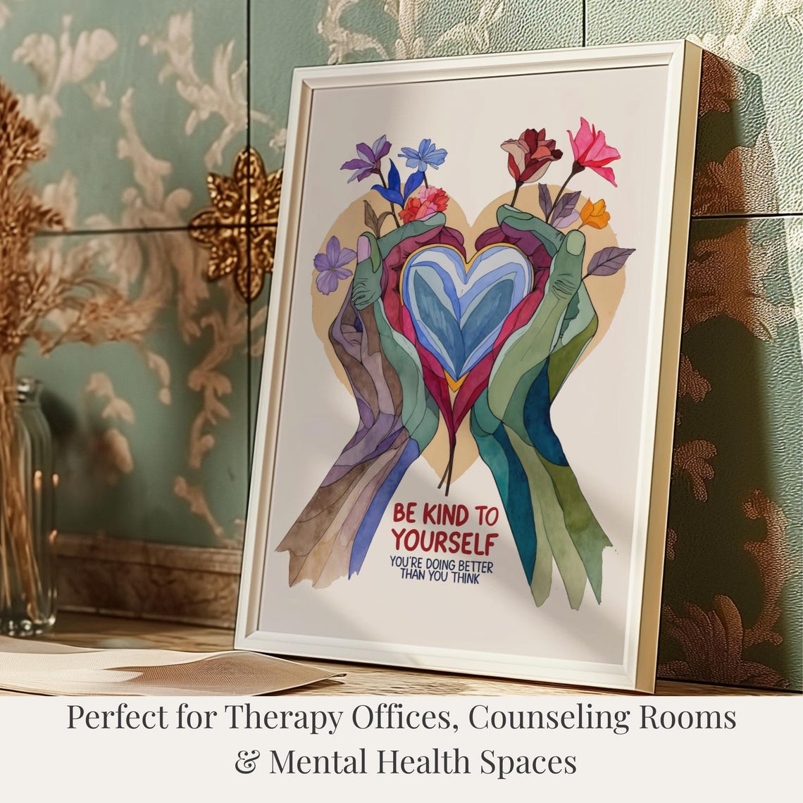 Be Kind To Yourself Watercolor Motivational Wall Art Self Care Quote Print Mental Health Decor - Image 4