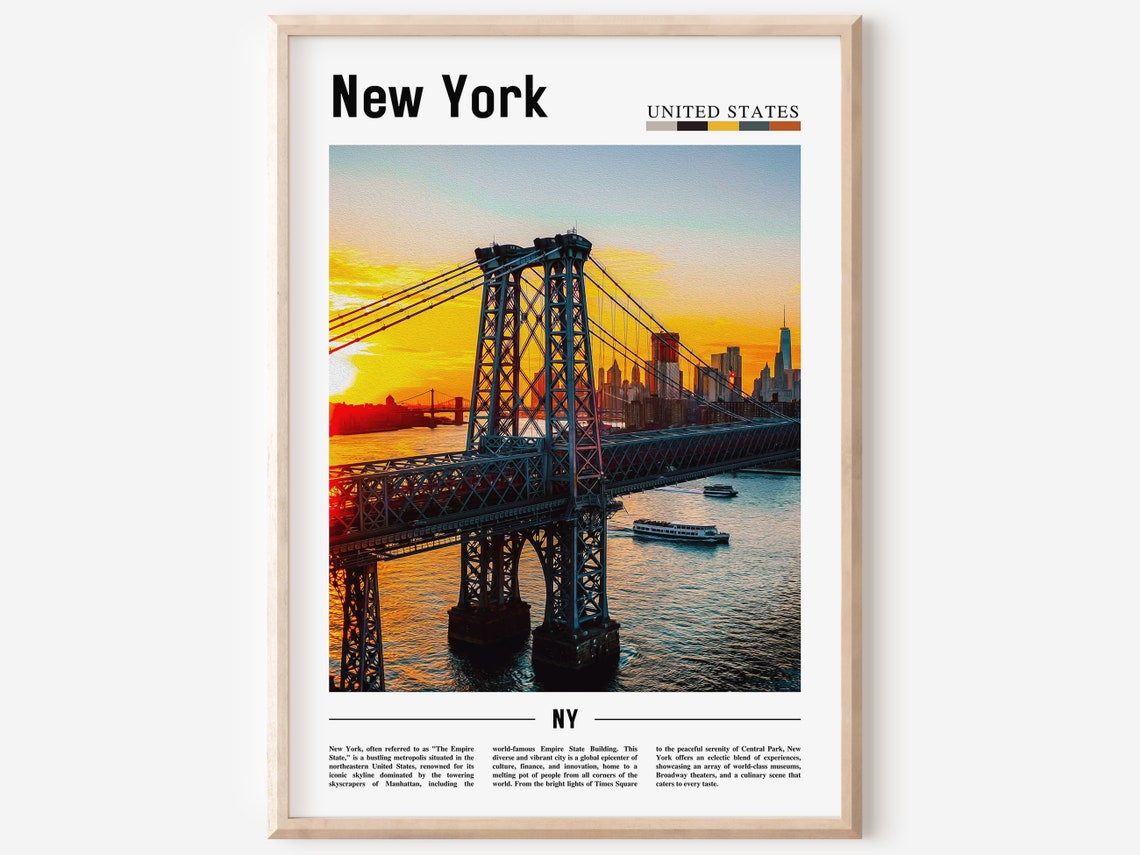 New York Williamsburg Bridge Golden Sunset Skyline Travel Poster