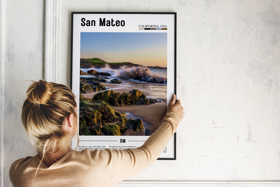 San Mateo California Rocky Beach Crashing Waves Minimal Travel Poster - Image 2