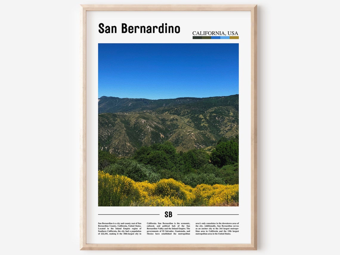 San Bernardino Print San Bernardino Poster San Bernardino Wall Art Minimal Travel Print Minimal Poster Destination Oil Painting Poster