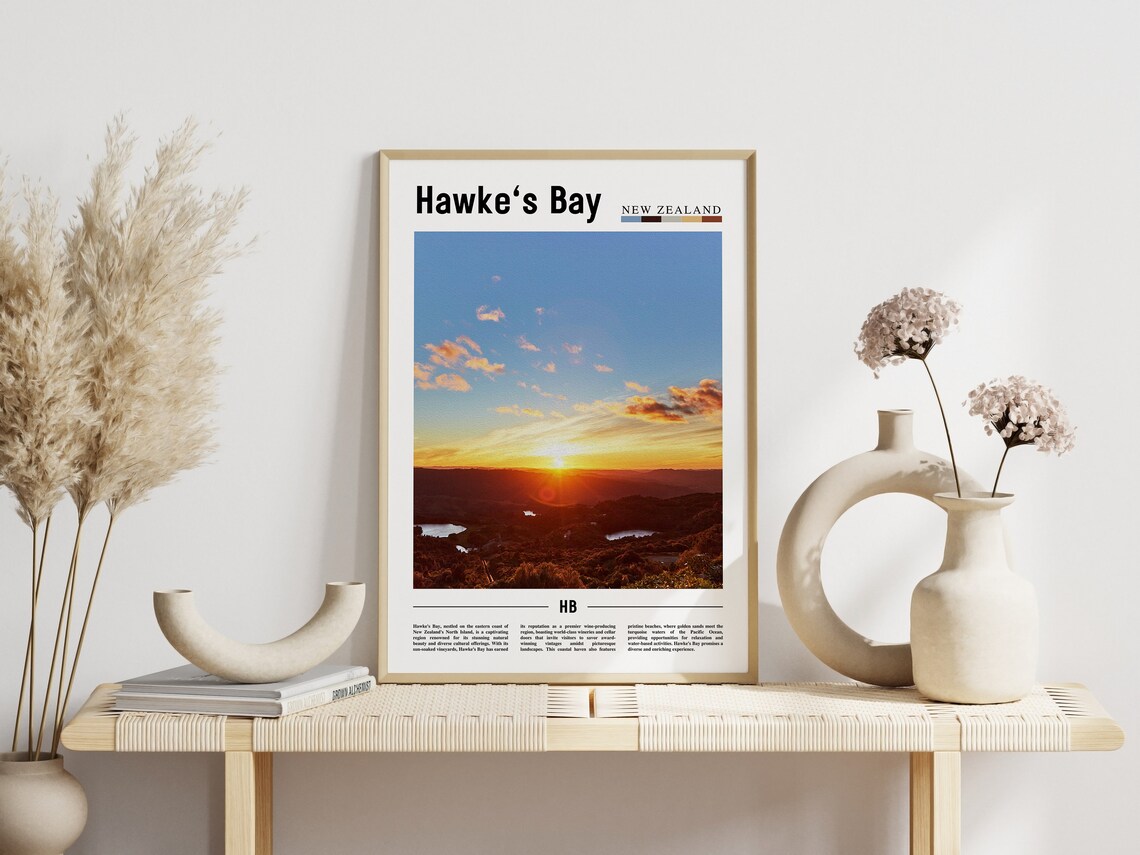 Hawkes Bay New Zealand Sunset Hills Travel Poster HB Edition - Image 3