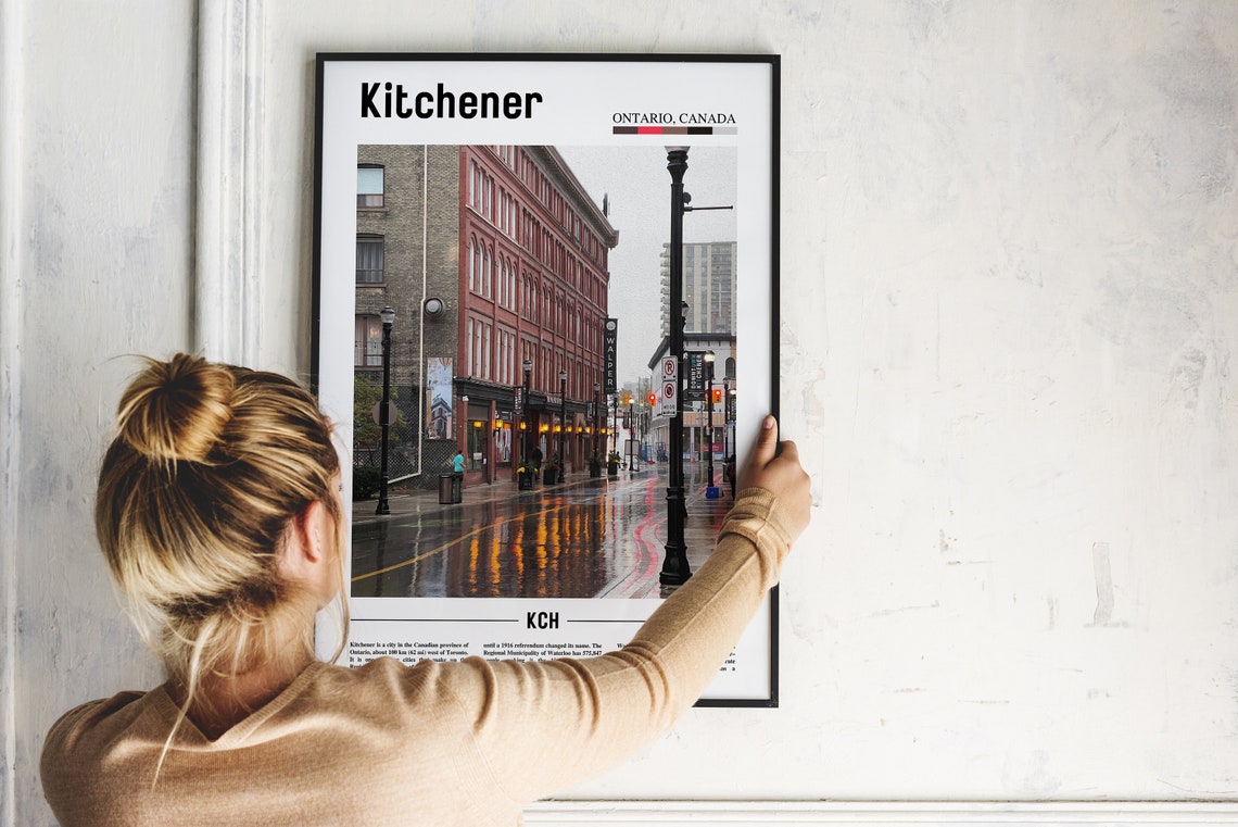Kitchener Ontario Rainy Downtown Street Brick Buildings Photo Poster - Image 2