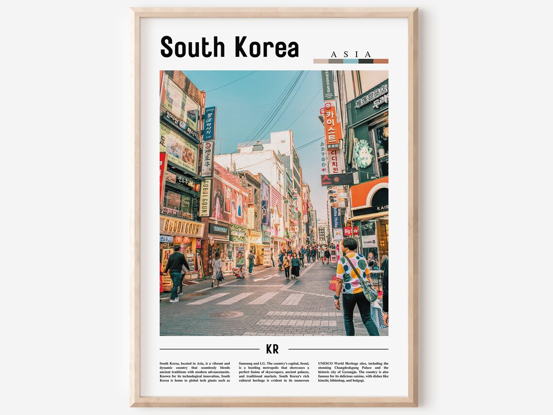 South Korea Seoul Busy Shopping Street Neon Signs Photo Poster