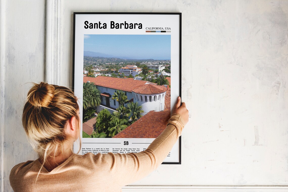 Santa Barbara Print Santa Barbara Poster Santa Barbara Wall Art Oil Painting Poster City Artwork Travel Artwork Travel Wall Art - Image 2