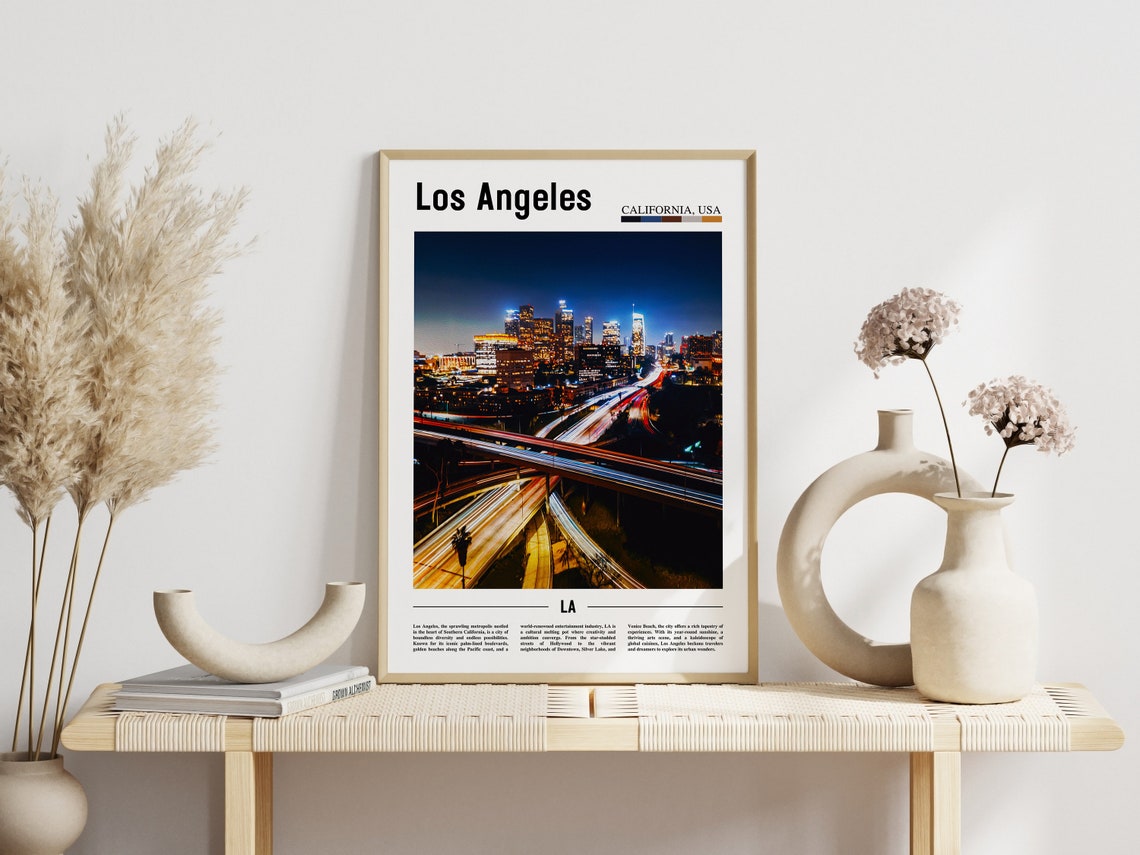 Los Angeles Downtown Skyline Night Freeway Lights Travel Art Poster - Image 3