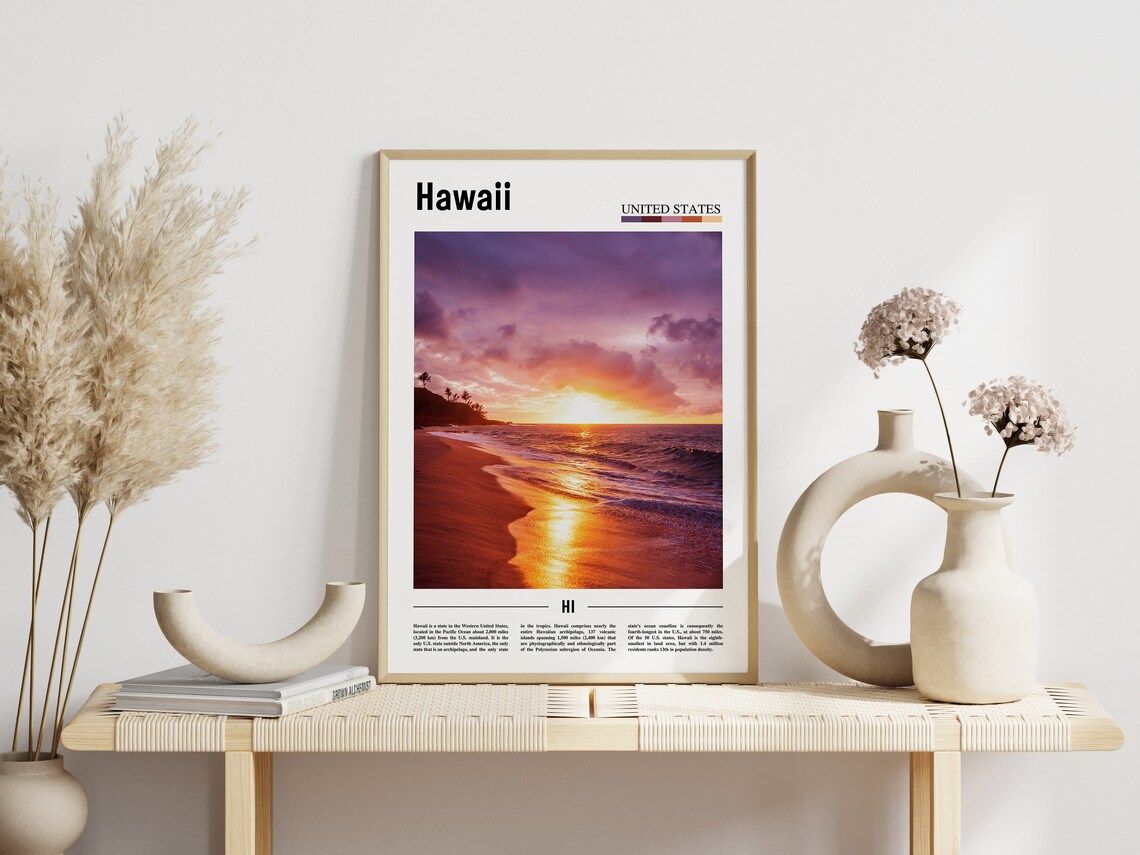 Hawaii Sunset Beach Golden Ocean Waves Romantic Island Travel Poster - Image 3
