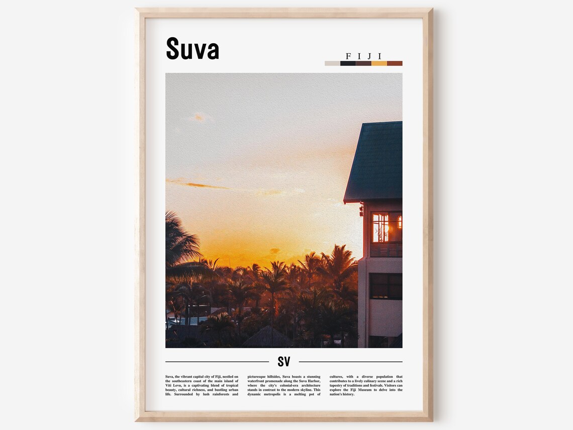 Suva Fiji Travel Photography Poster Tropical Sunset Palm Trees