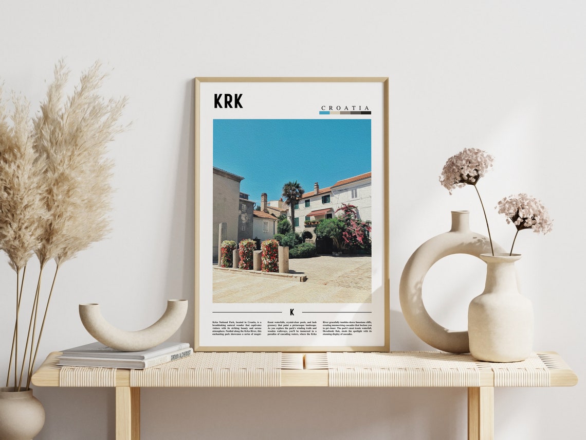 Krk Croatia Sunny Bright Old Town Square Mediterranean Travel Poster - Image 3