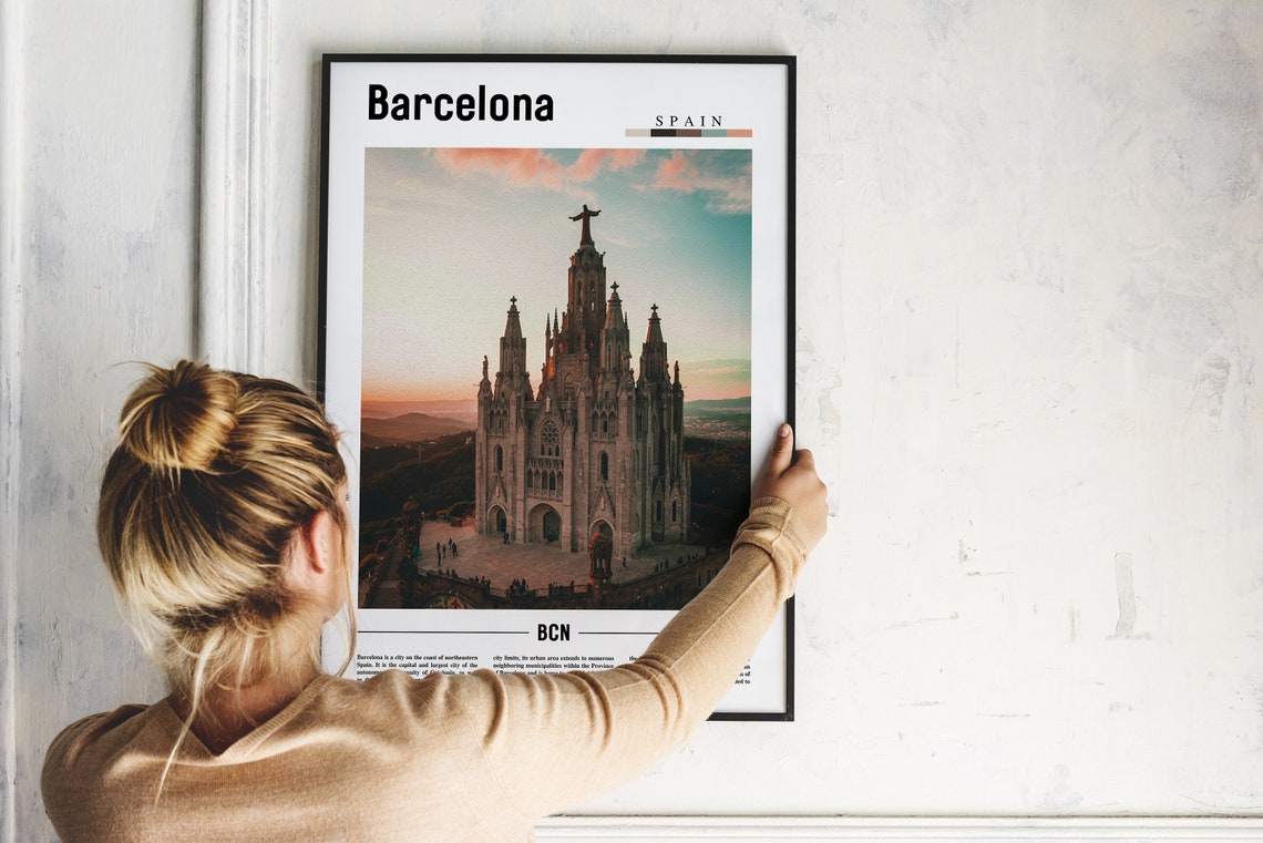 Barcelona Spain Tibidabo Church Poster Sunset Gothic Cathedral View - Image 2
