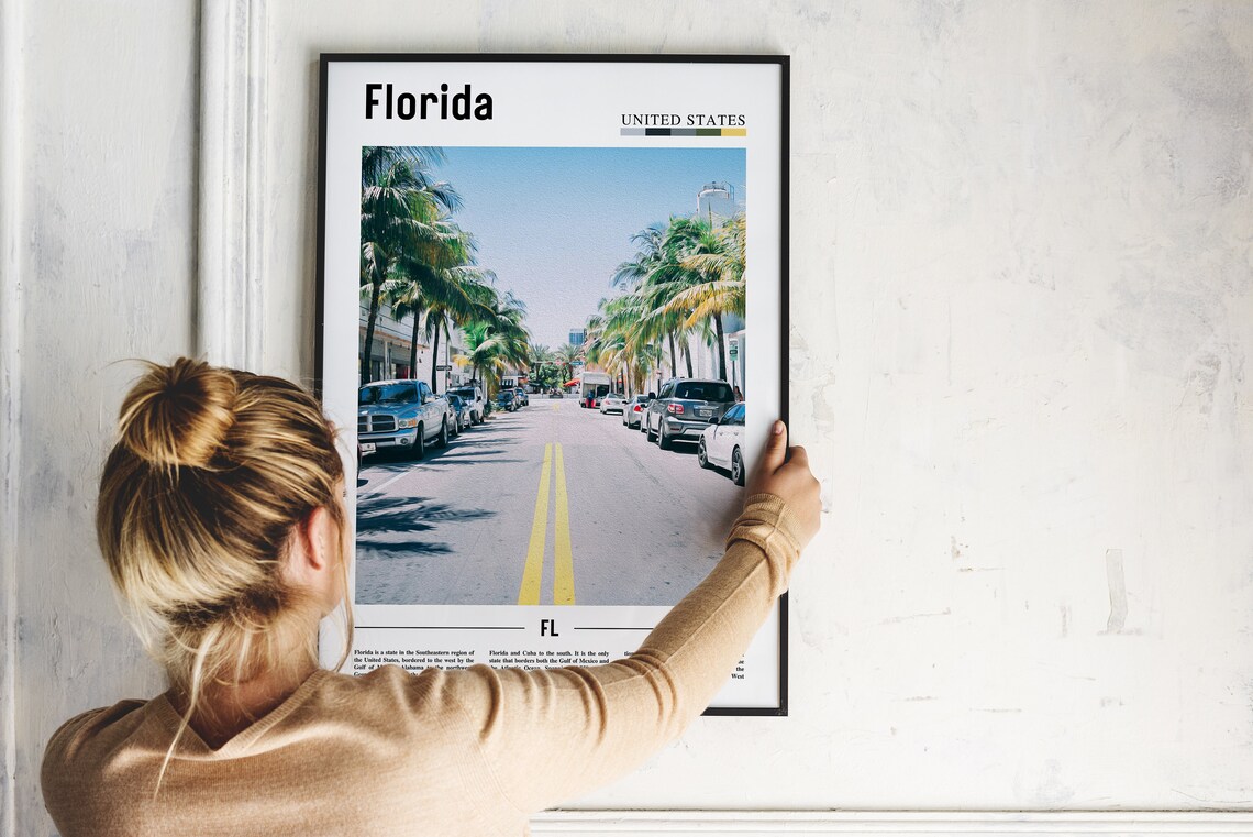 Florida Poster Florida Print Florida Wall Art Minimal Travel Print Minimal City Poster Travel Destination Oil Painting Poster - Image 2