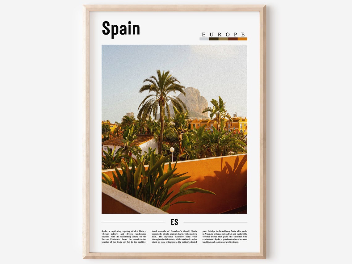 Spain Coastal Palm Trees Rock View Mediterranean Europe Travel Poster