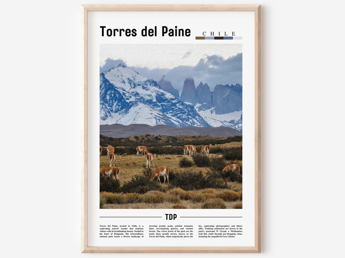 Torres Del Paine Chile Granite Towers Guanaco Herd Travel Poster