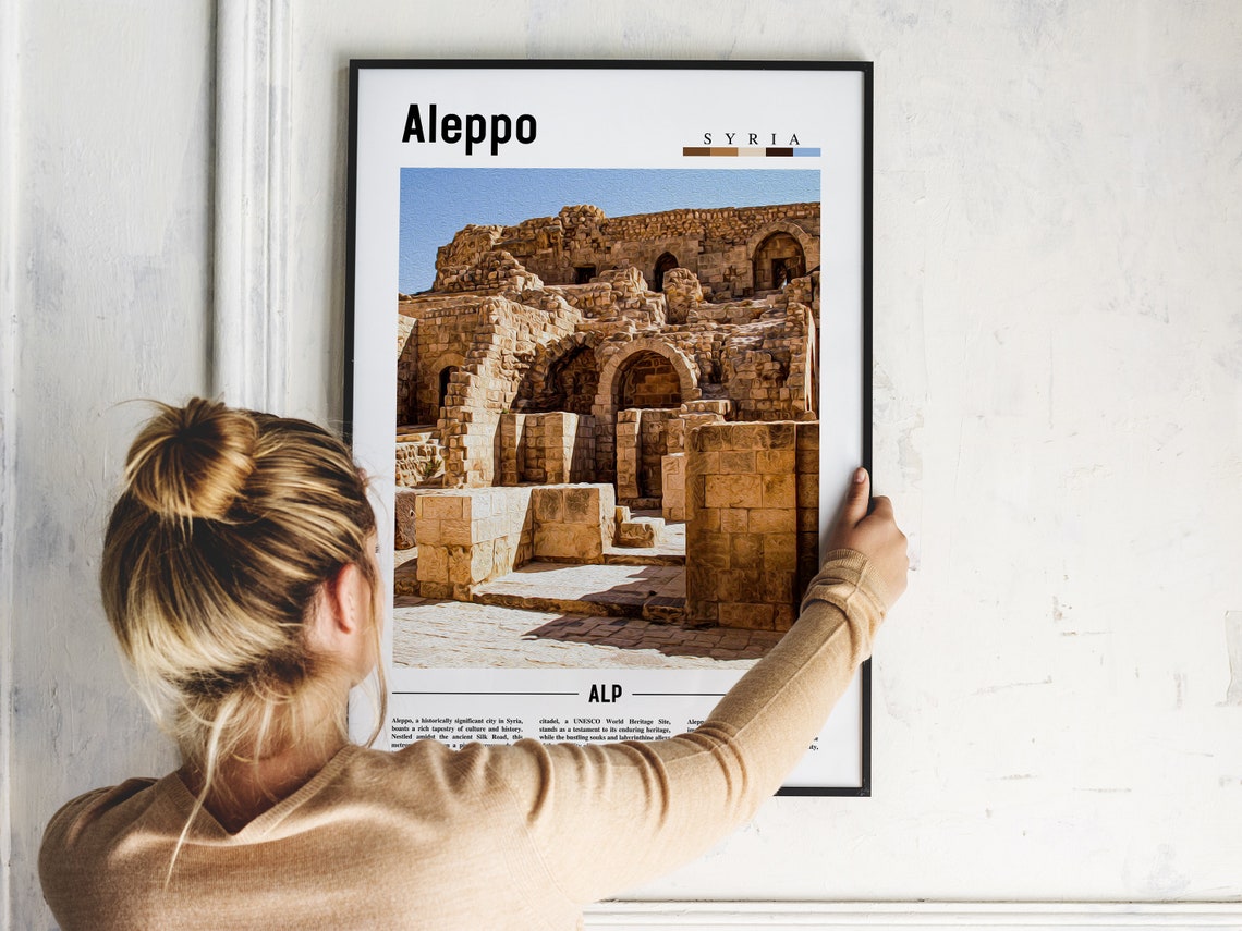 Aleppo Syria Ancient Citadel Stone Ruins Minimal Travel Poster - Image 2