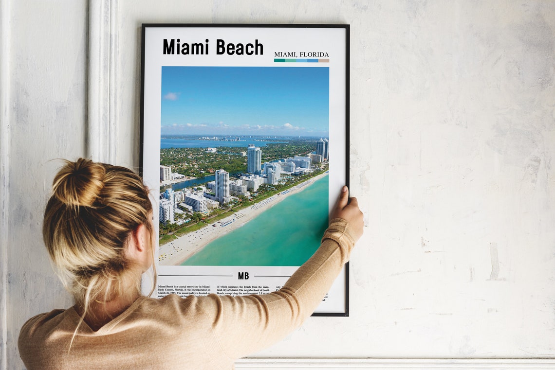 Miami Beach Print Miami Beach Poster Miami Beach Wall Art Oil Painting Poster City Print City Artwork Travel Artwork Travel Wall Art - Image 2