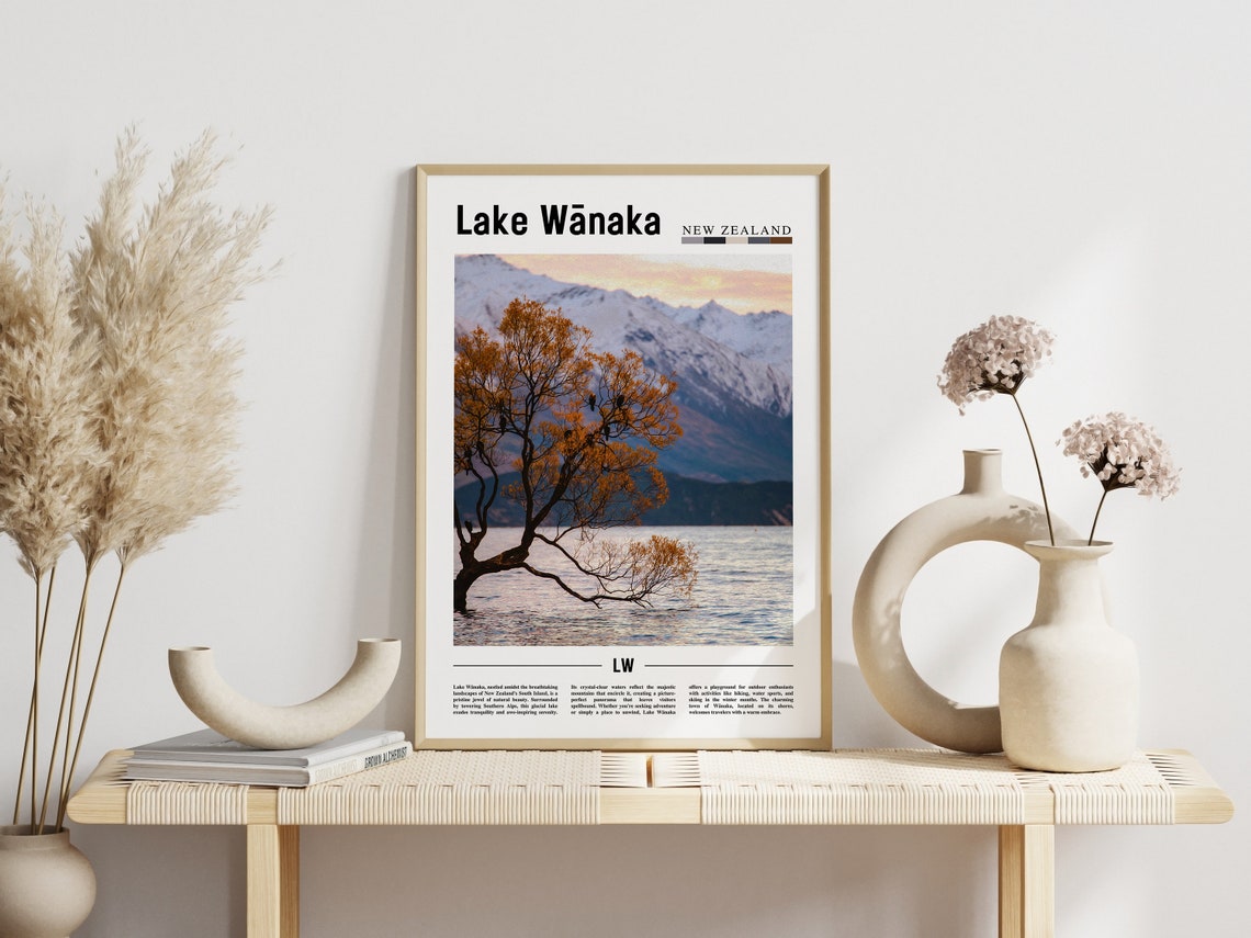 Lake Wanaka New Zealand Lone Tree Snowy Mountains Lake View Poster - Image 3