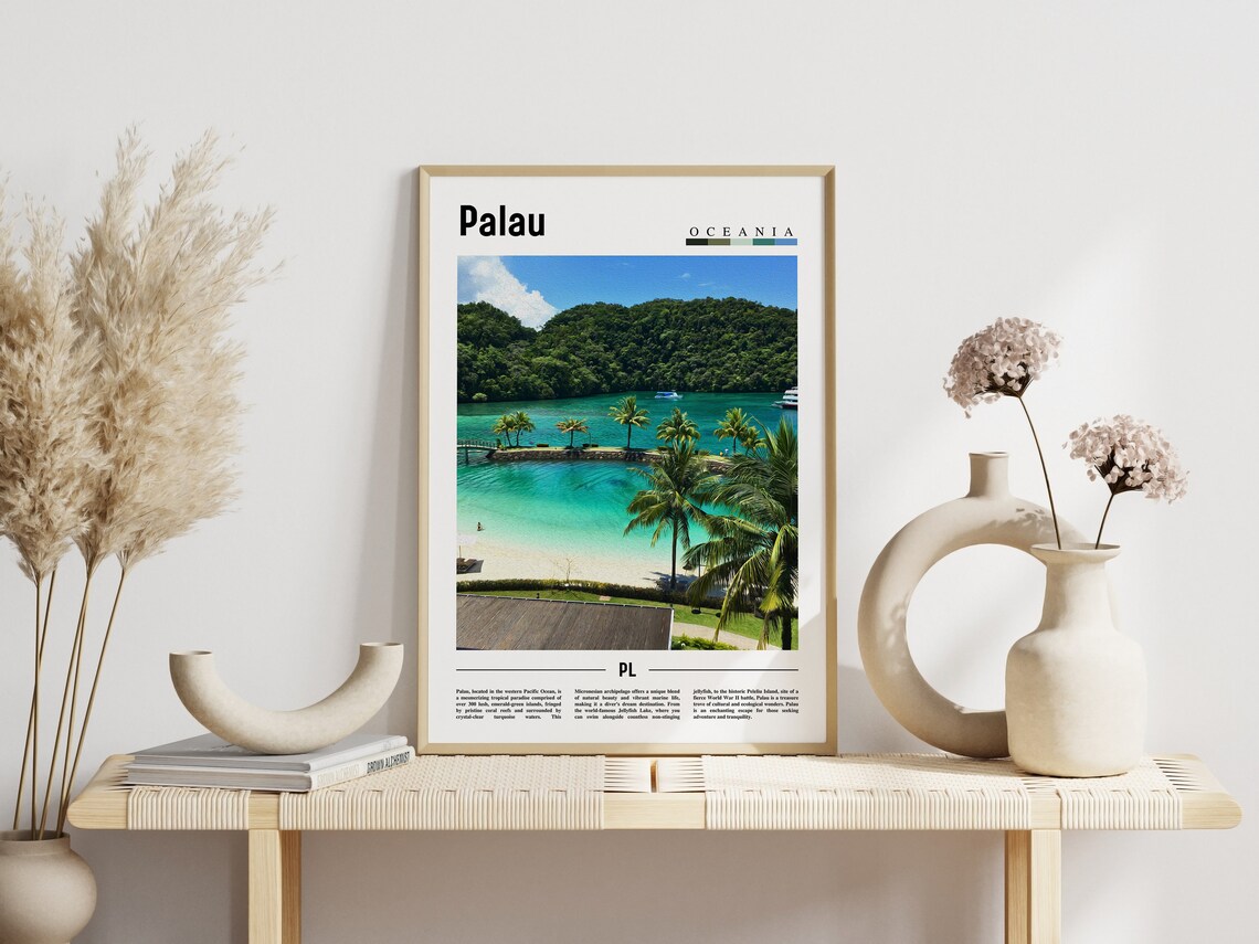Palau Poster Palau Print Palau Wall Art Minimal Travel Print Travel Destination Oil Painting Poster - Image 3