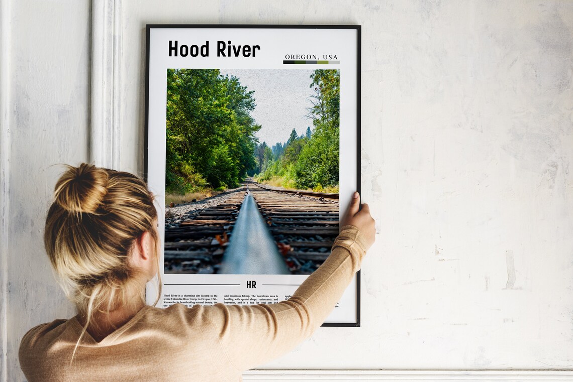 Hood River Oregon Travel Poster Railroad Tracks Through Green Forest - Image 2
