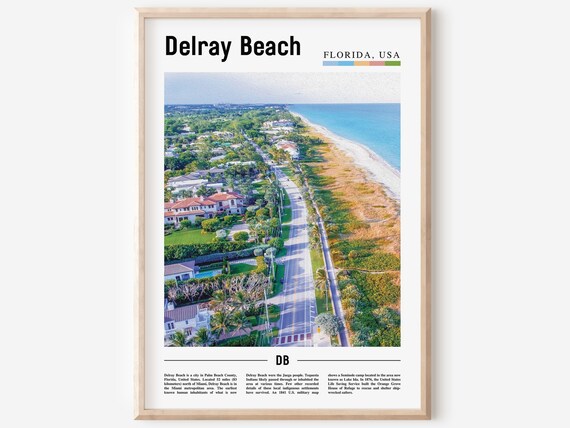 Delray Beach Florida USA Aerial Coastline Palm Trees Travel Poster