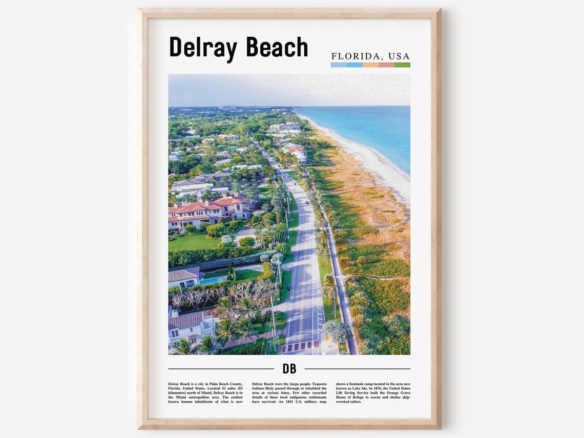 Delray Beach Florida USA Aerial Coastline Palm Trees Travel Poster