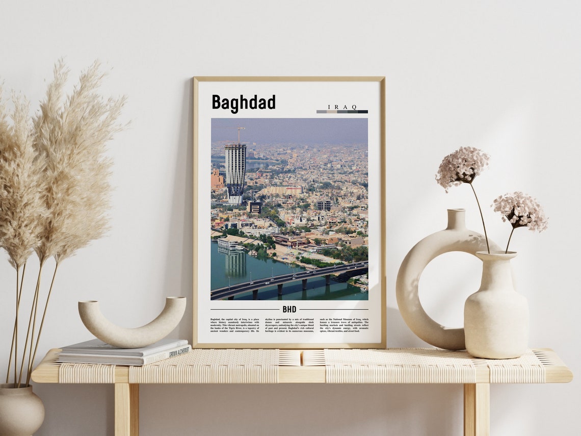 Baghdad Iraq Capital Tigris River Skyline City Travel Poster - Image 3