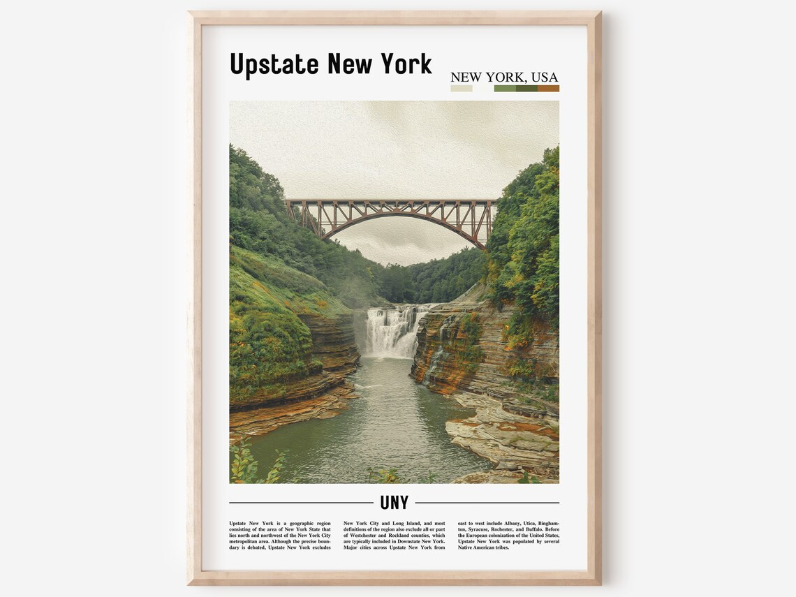 Upstate New York Travel Poster, Oil-Painting Style Art Print