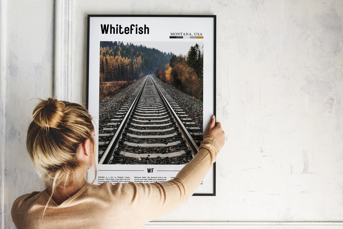 Whitefish Montana Railroad Tracks Forest Autumn Journey Poster - Image 2